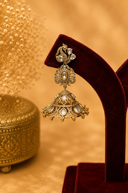 Antique zircon jhumka earrings with white stones