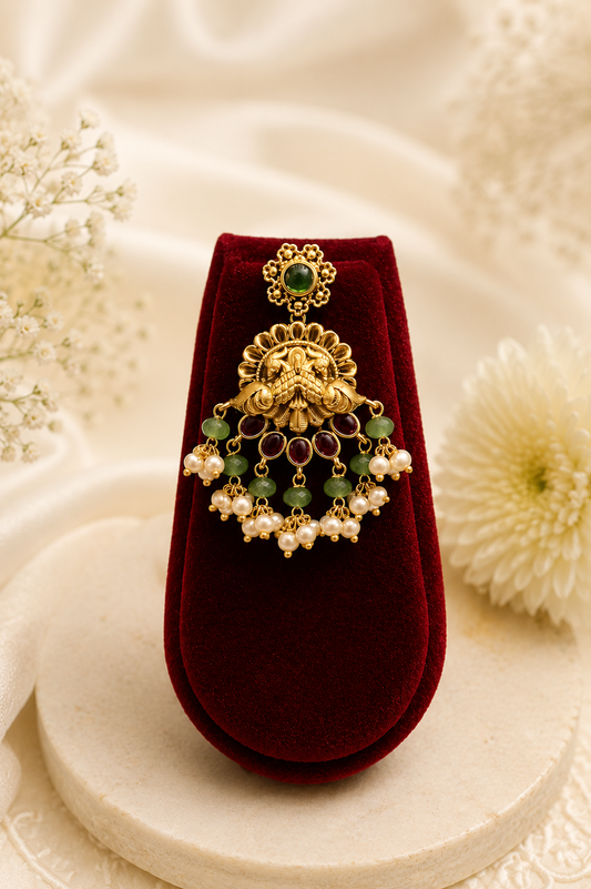 Antique Gold-Plated Lakshmi Choker Set with Mint Green & Pearl Beads