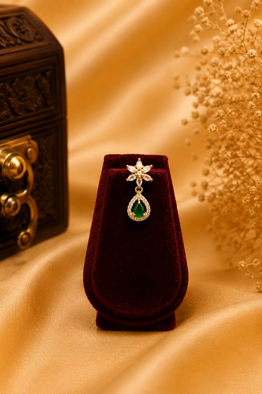 Elegant AD Stone Necklace Set with Emerald Drop Choker Pendant Set
