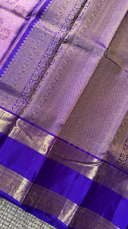 Vintage Wash Pure Kanchipuram Silk Saree – Pink with Royal Purple Contrast | Silk Mark Certified