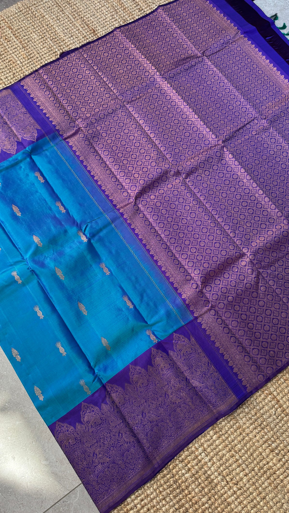 Pure Kanchipuram Silk Saree in Blue and Purple |Silk Mark Ceritified
