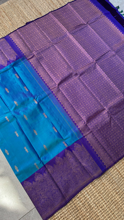 Pure Kanchipuram Silk Saree in Blue and Purple |Silk Mark Ceritified