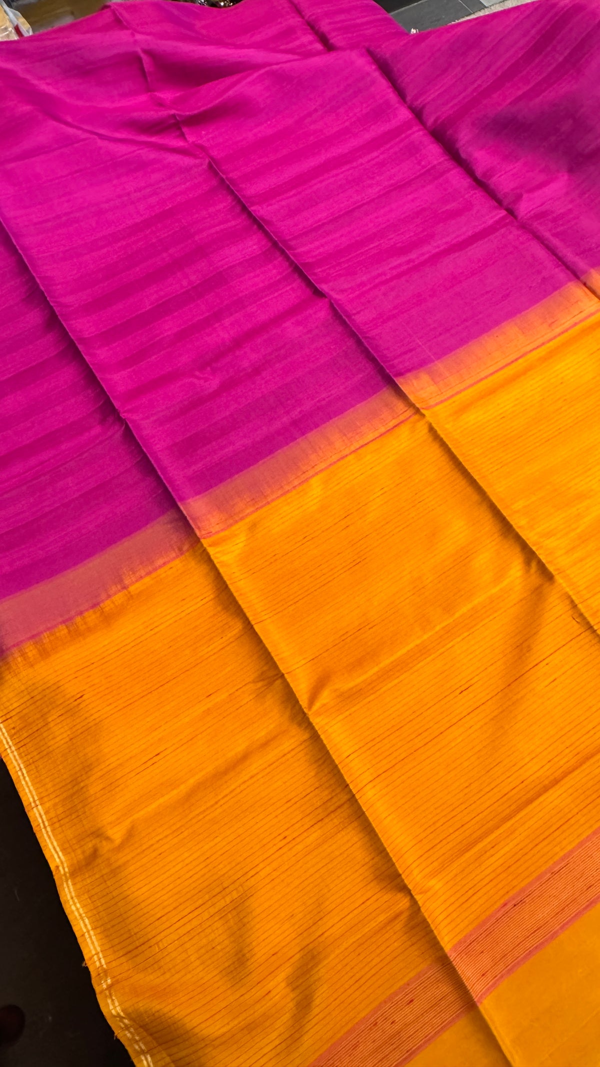 Pure Handloom Soft Silk saree - Magenta Pink & Mustard|Silk Mark Certified