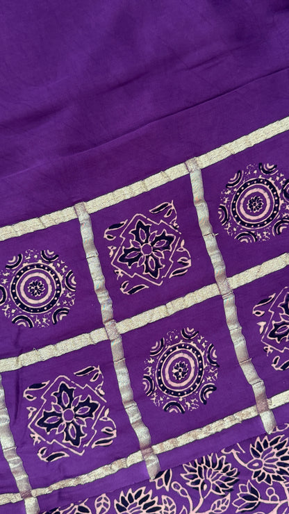 Pure Modal Silk Saree with Bandhej | Ajrakh Pallu & Blouse – Dusty Purple