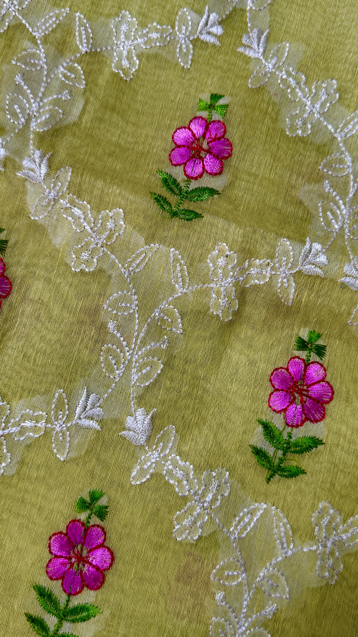 Pure Silk Linen Embroidered Saree – Lemon Yellow with Floral Embroidery