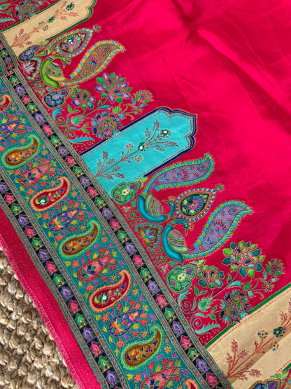 Kashmiri Pashmina Kani Silk Saree – Pink