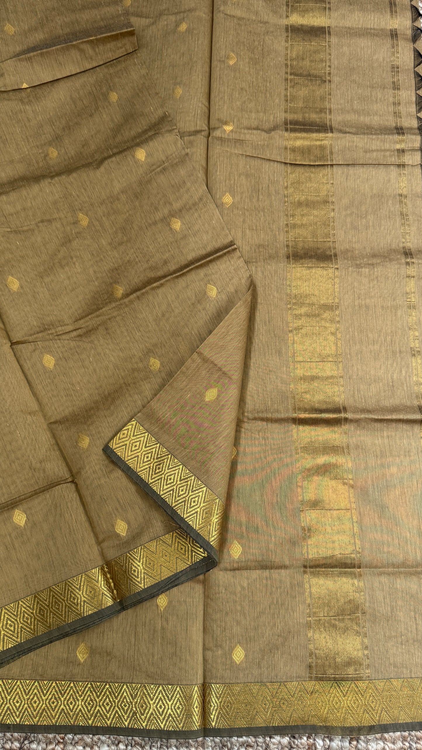 Pure Hand-Woven Cotton Silk Saree - Golden Beige