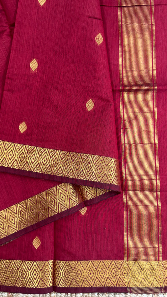 Pure Hand-Woven Cotton Silk Saree - Classic Red