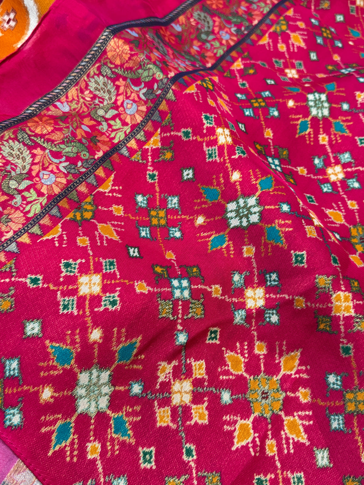 A Kashmiri Pashmina Banarasi Handwoven Sarees with Patola prints - Mustard
