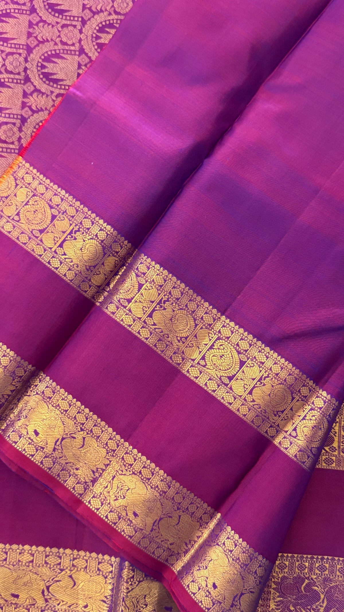 Vintage Wash Pure Kanchipuram Silk Saree – Peacock Blue with Magenta Pink Contrast | Silk Mark Certified