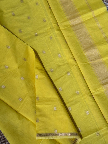 Maheshwari Silk Cotton Saree | Lemon Yellow