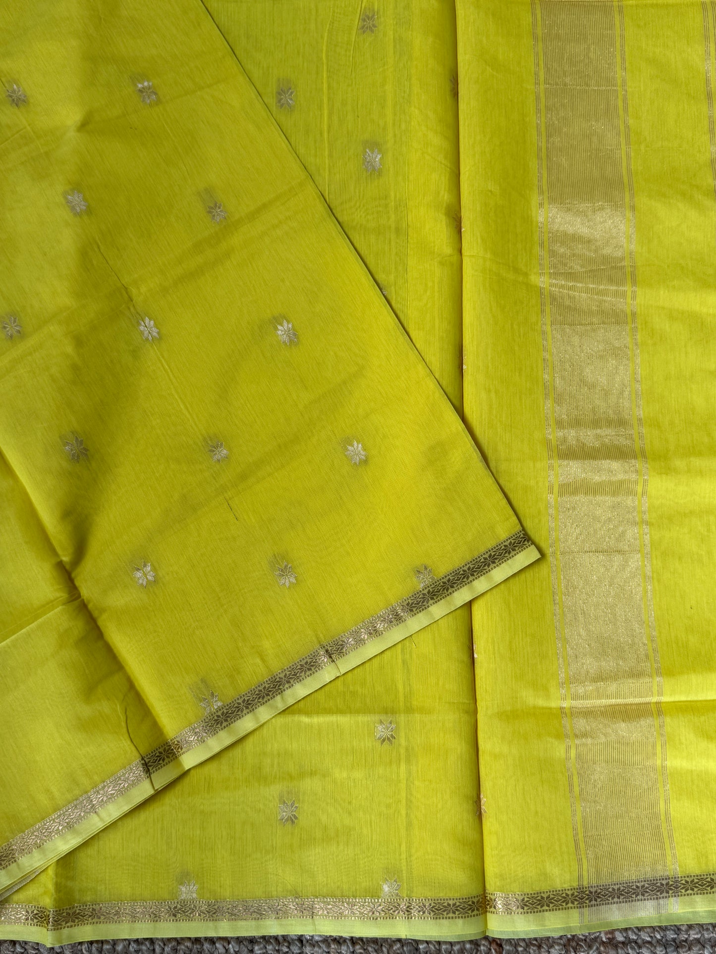 Maheshwari Silk Cotton Saree | Lemon Yellow