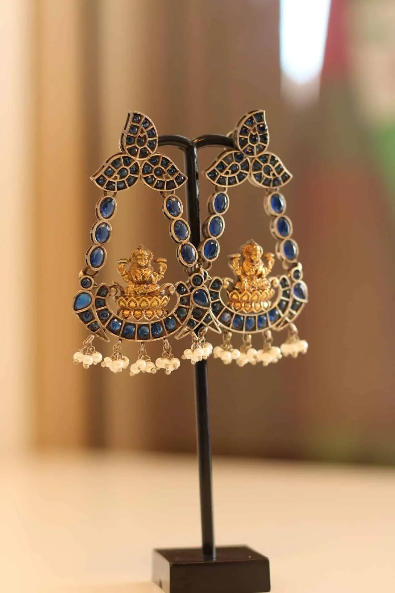 Beautiful Goddess Lakshmi earrings in German silver