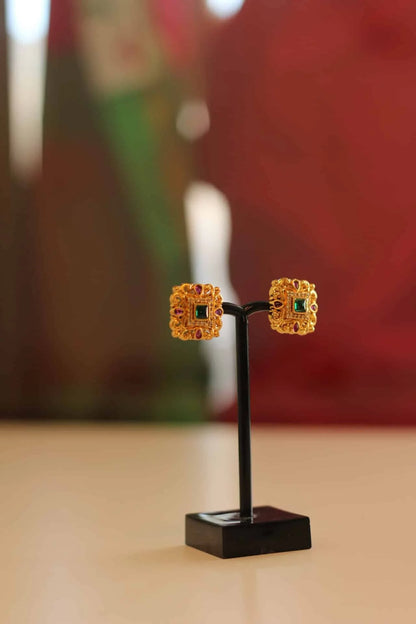 Gold Plated with Ruby & Emerald Stone Stud