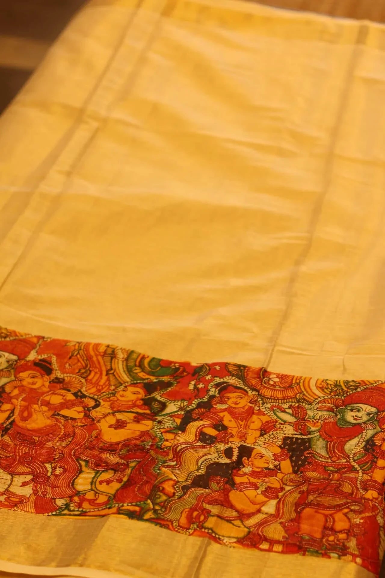 Onam Tissue Silk Saree with Temple Painting in Print