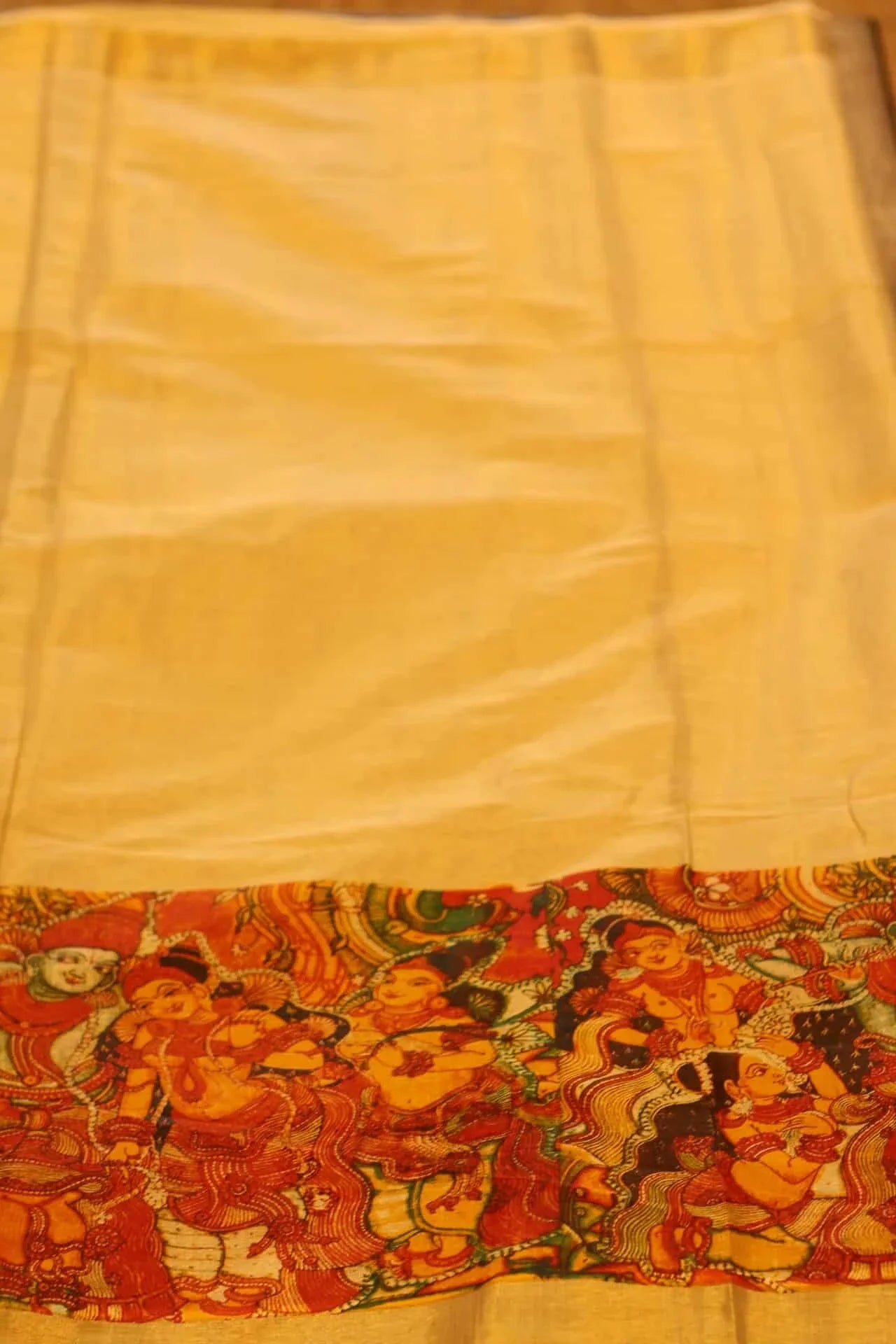 Onam Tissue Silk Saree with Temple Painting in Print