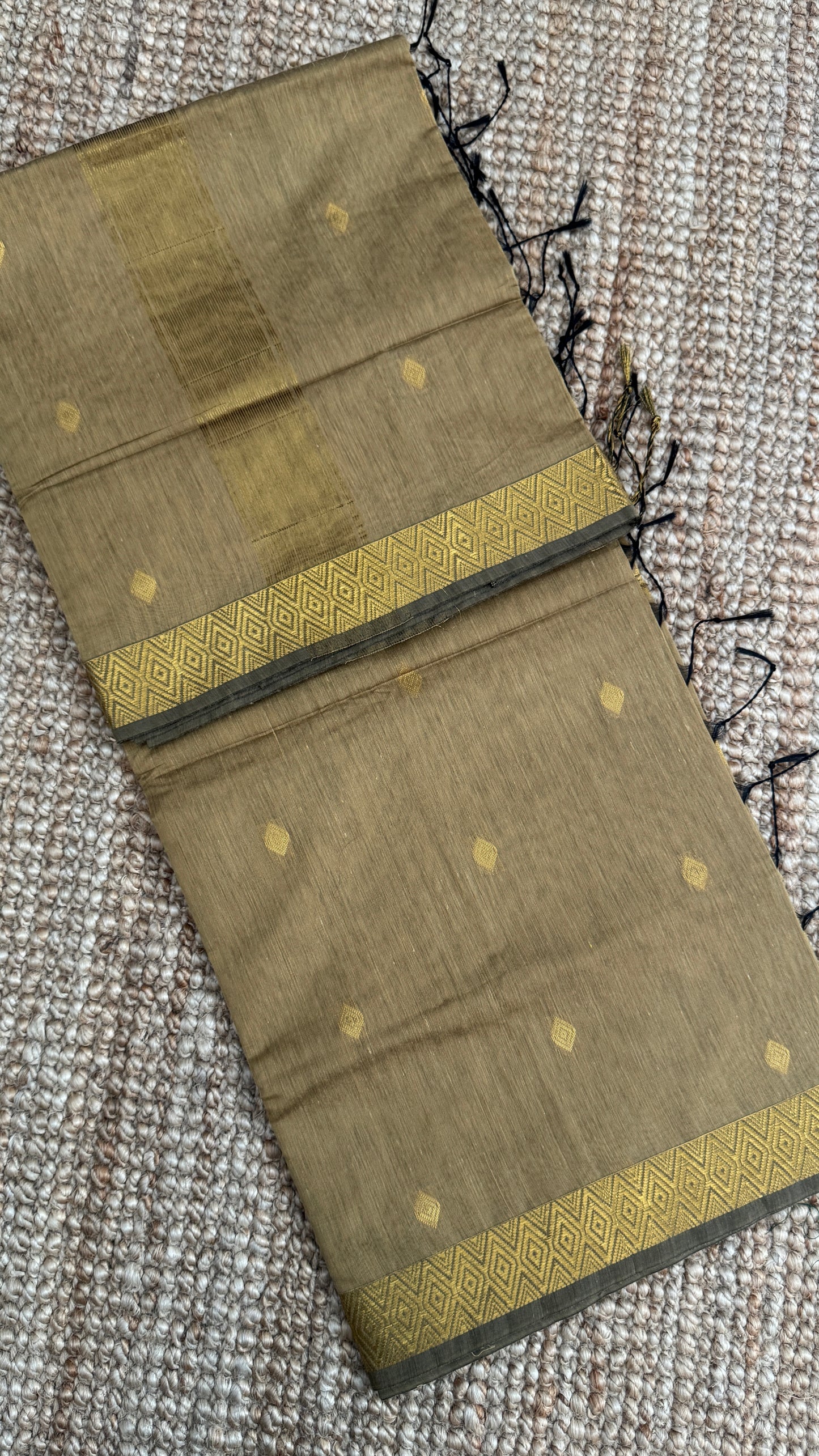 Pure Hand-Woven Cotton Silk Saree - Golden Beige