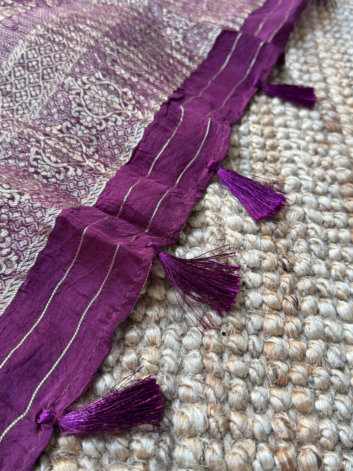 Crushed Munga Silk Banarasi Saree – Wine with Self-Turning Border