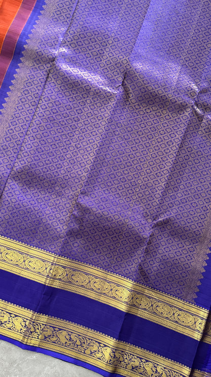 Vintage Wash Pure Kanchipuram Silk Saree – Rust with Royal Blue Contrast | Silk Mark Certified