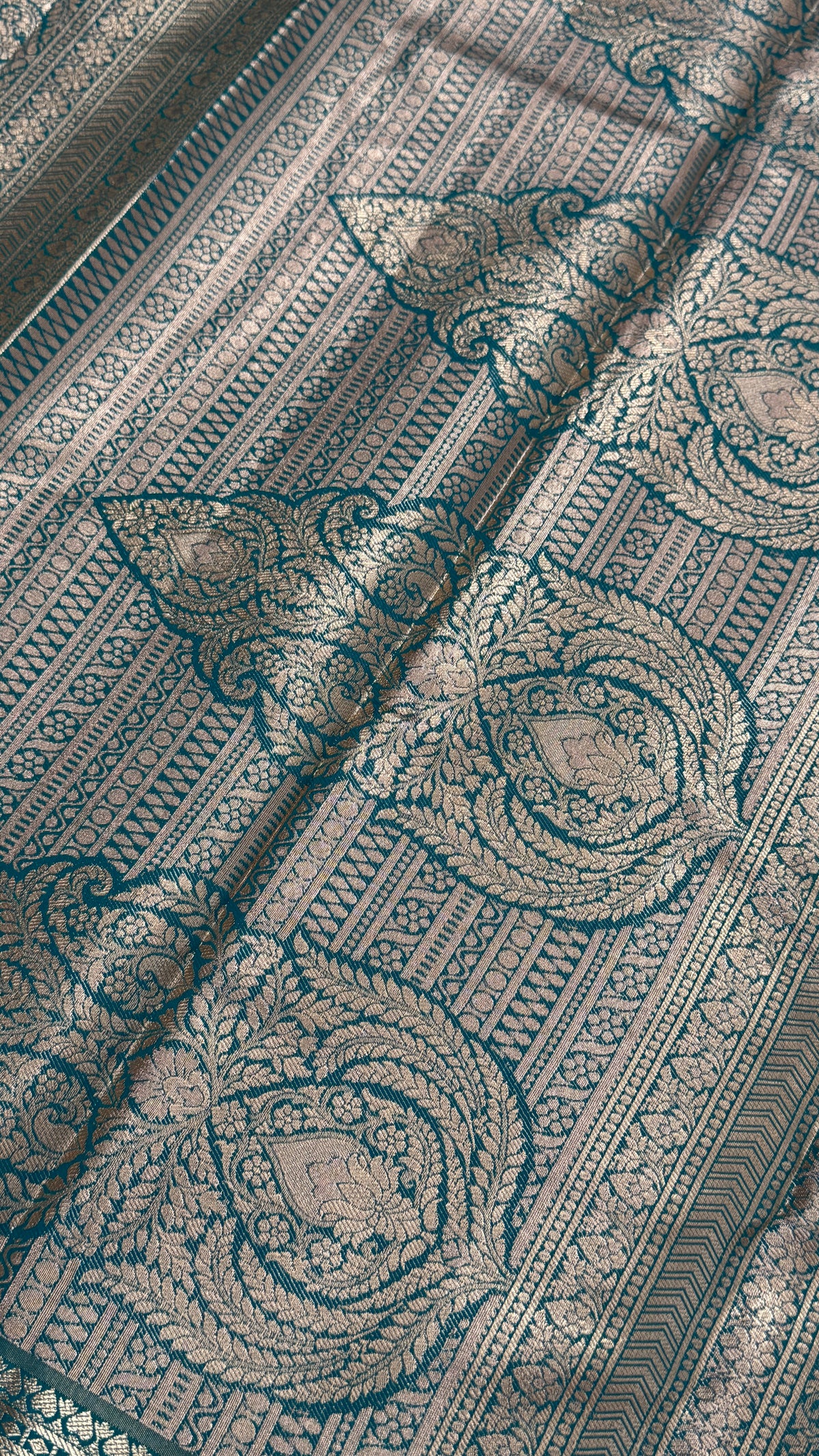 Semi Silk Mini Kanchivaram Tissue Saree – Dusty Mauve & Teal Green
