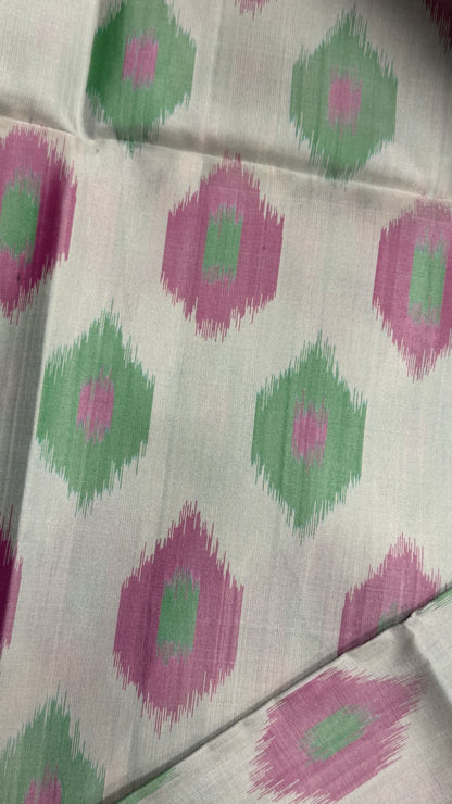 Pure Ikkat Soft Silk saree - Halfwhite & Pink|Silk Mark Certified
