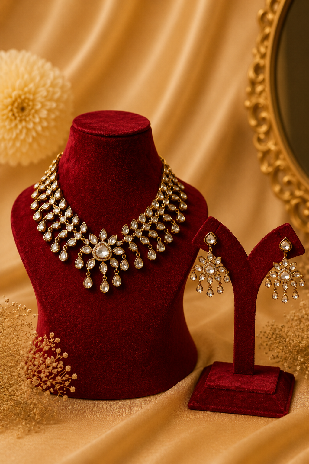 Antique Gold-Plated Polki-Inspired Statement Necklace Set