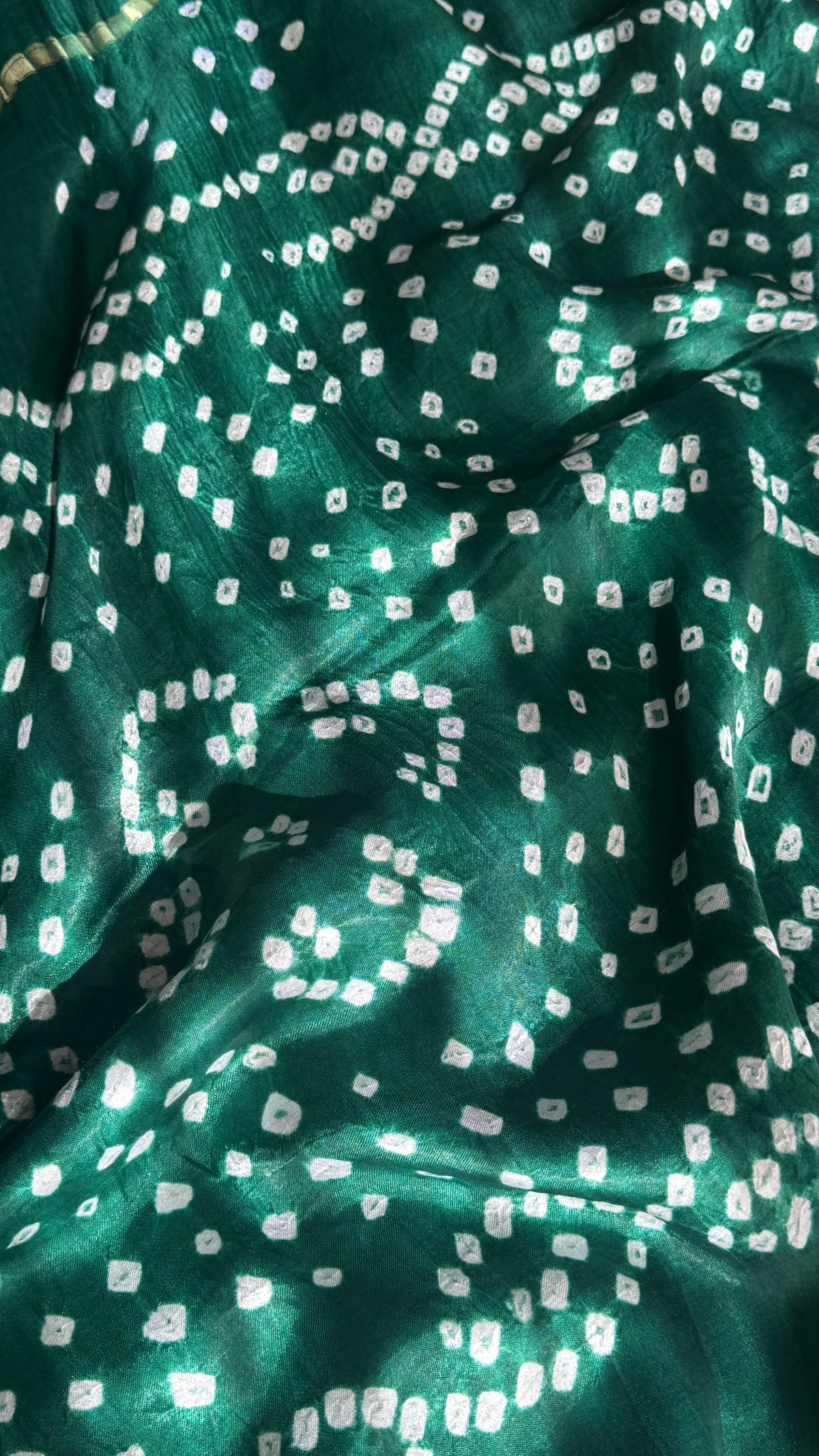 Tie & Dye Handknotted Gharchola Bandhej Pure Gajji Silk Saree - Bottle Green
