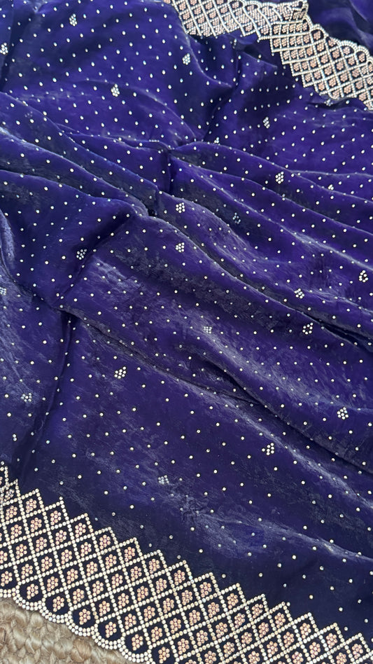 Deep Purple Party Wear Saree with Hand Embellished Stone Border