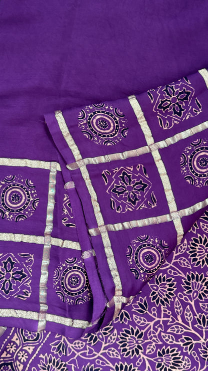 Pure Modal Silk Saree with Bandhej | Ajrakh Pallu & Blouse – Dusty Purple