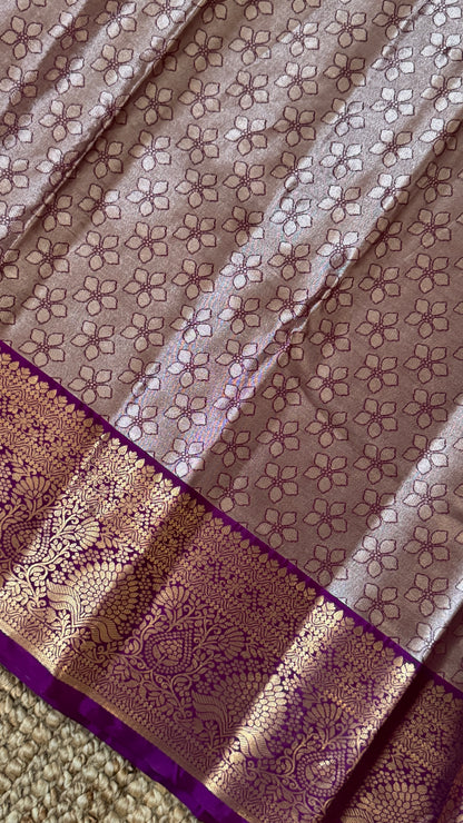 Semi Silk Mini Kanchivaram Tissue Saree – Light Mint Green & Magenta