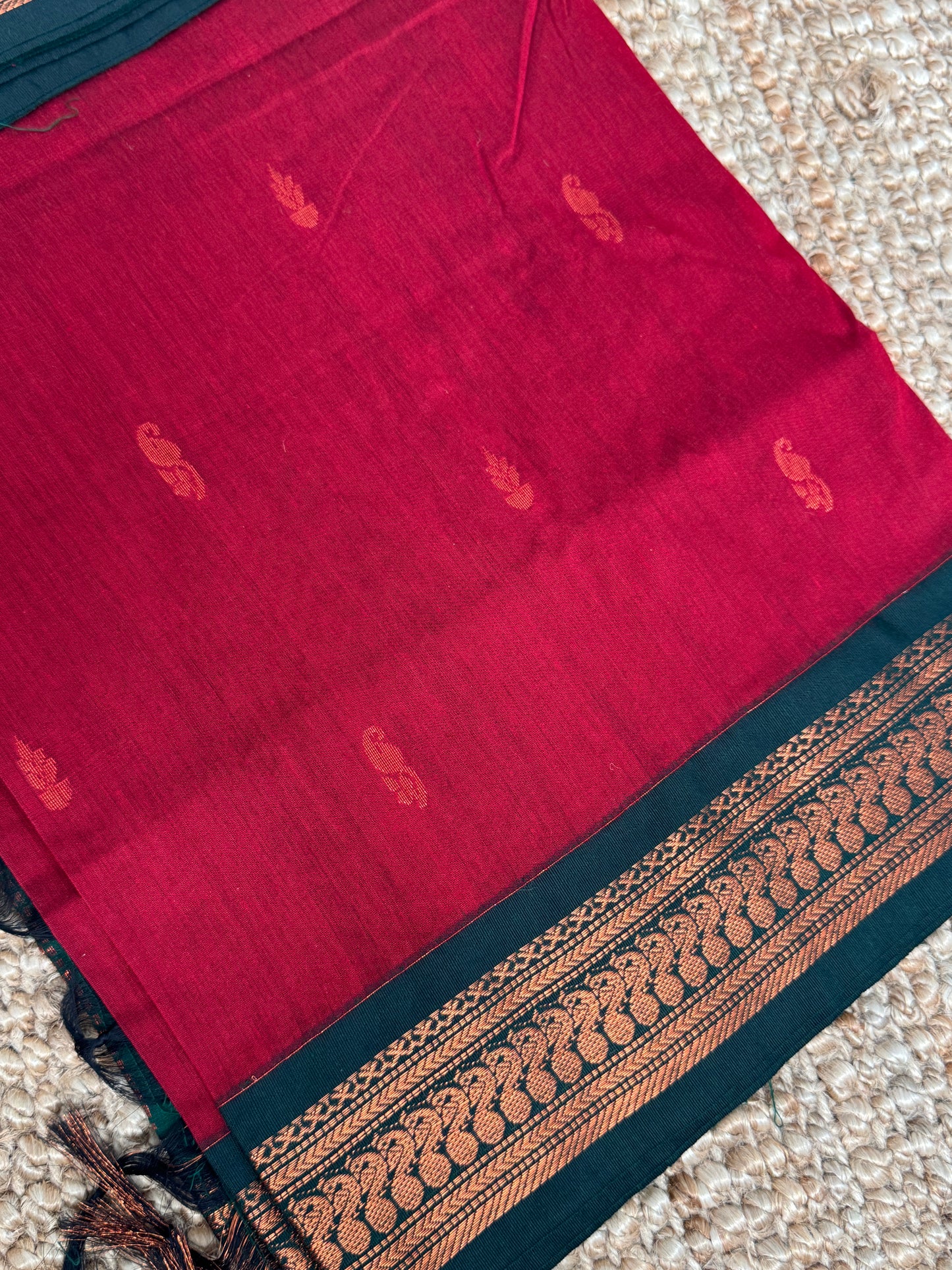 Kalyani Silk Cotton Saree - Red & Green