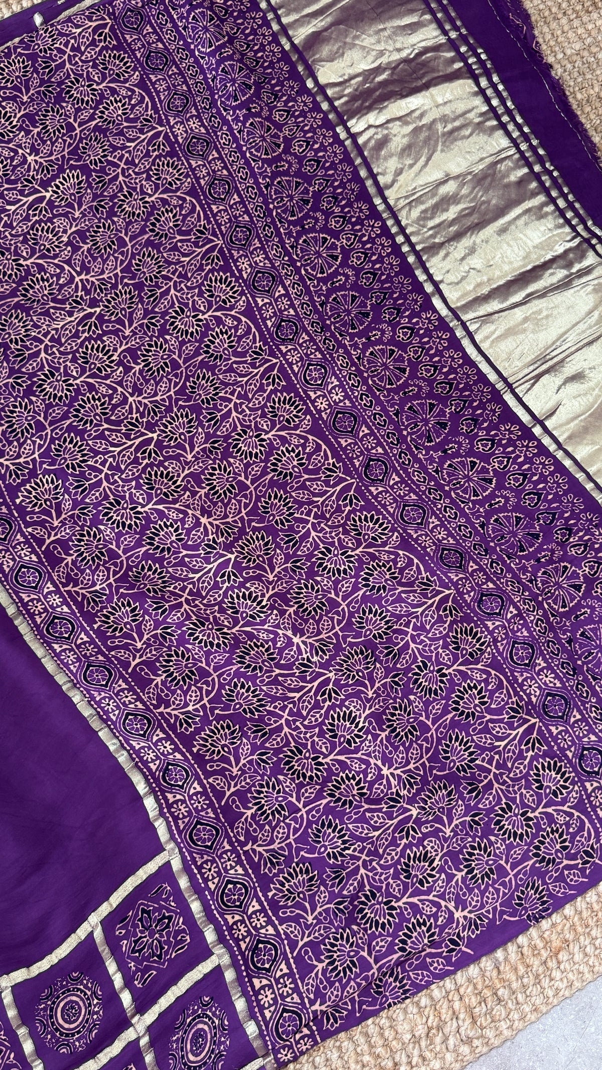 Pure Modal Silk Saree with Bandhej | Ajrakh Pallu & Blouse – Dusty Purple