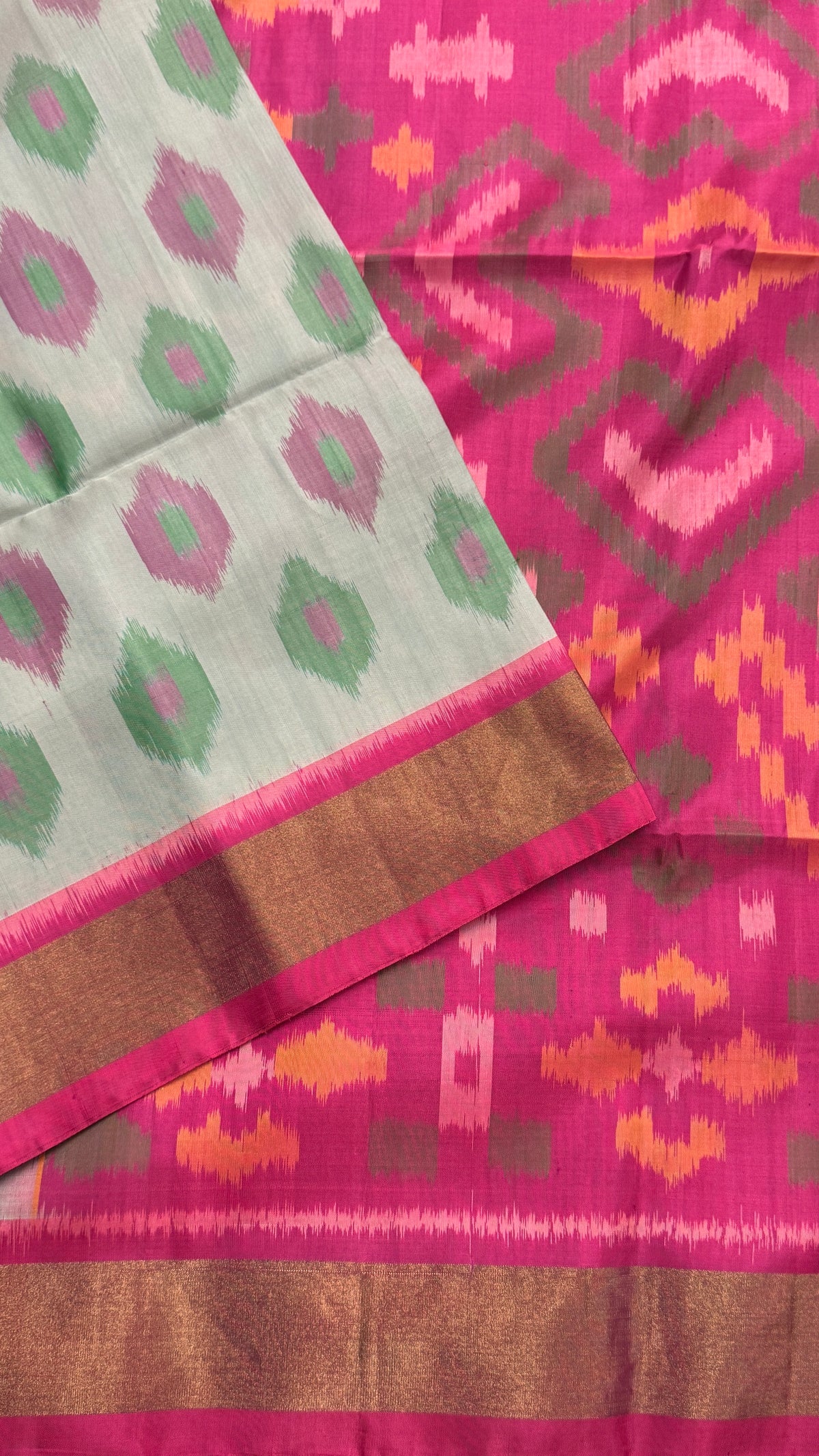 Pure Ikkat Soft Silk saree - Halfwhite & Pink|Silk Mark Certified