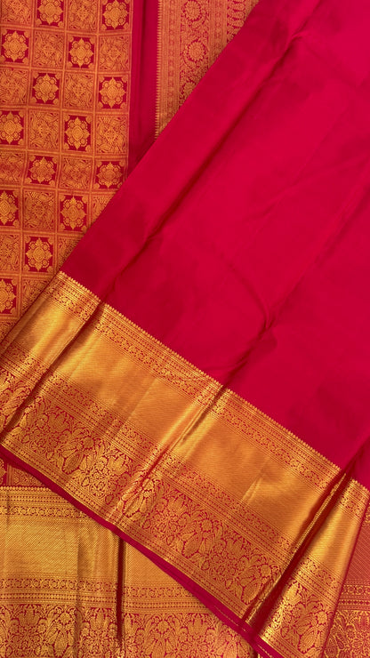 Bridal Red Pure Kanchivaram Silk Saree with Rich Gold Zari Border|Silk Mark Certified