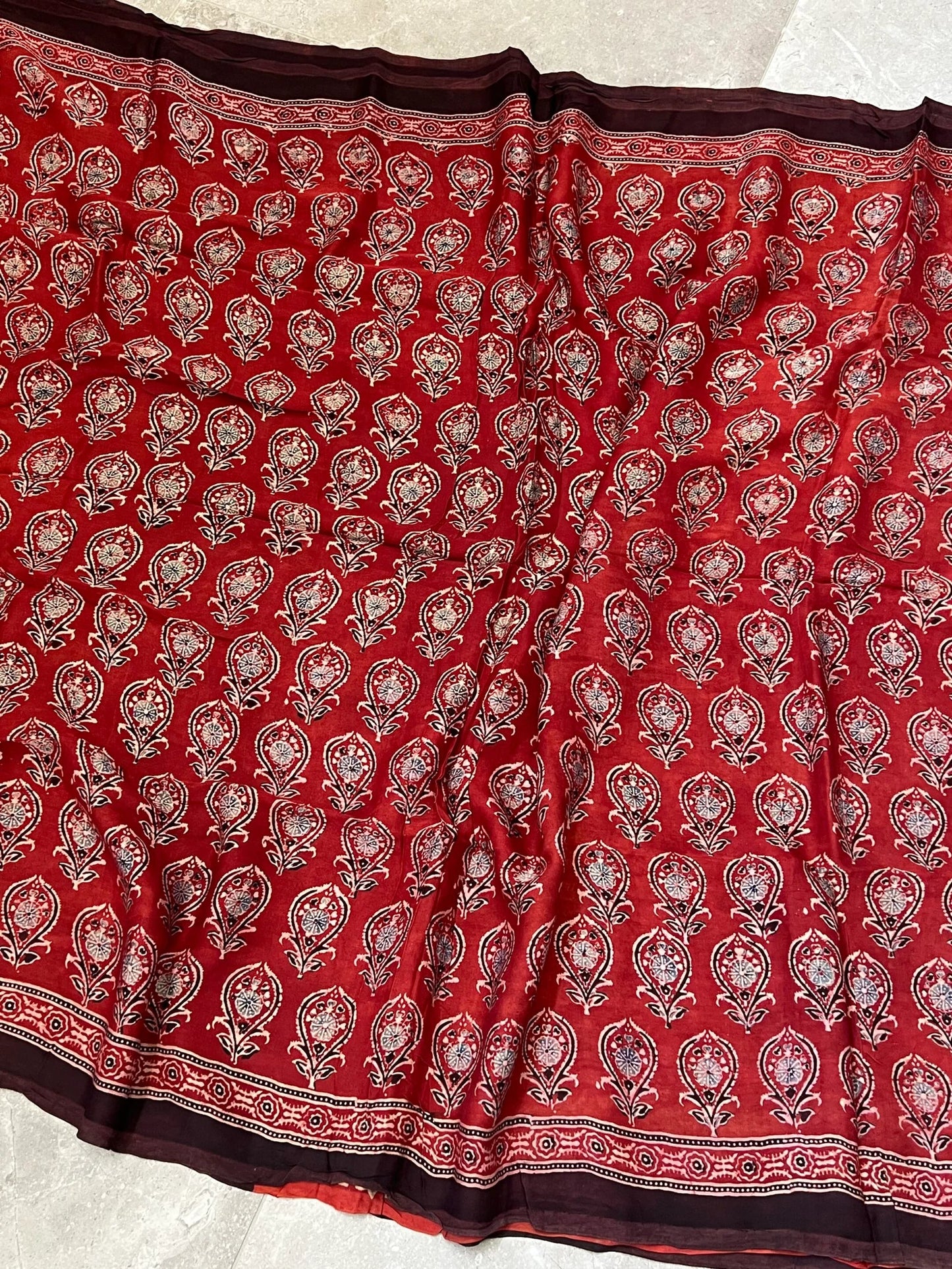 Pure Modal silk with Handblock Ajrakh prints – Maroon