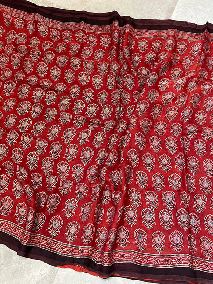 Pure Modal silk with Handblock Ajrakh prints – Maroon