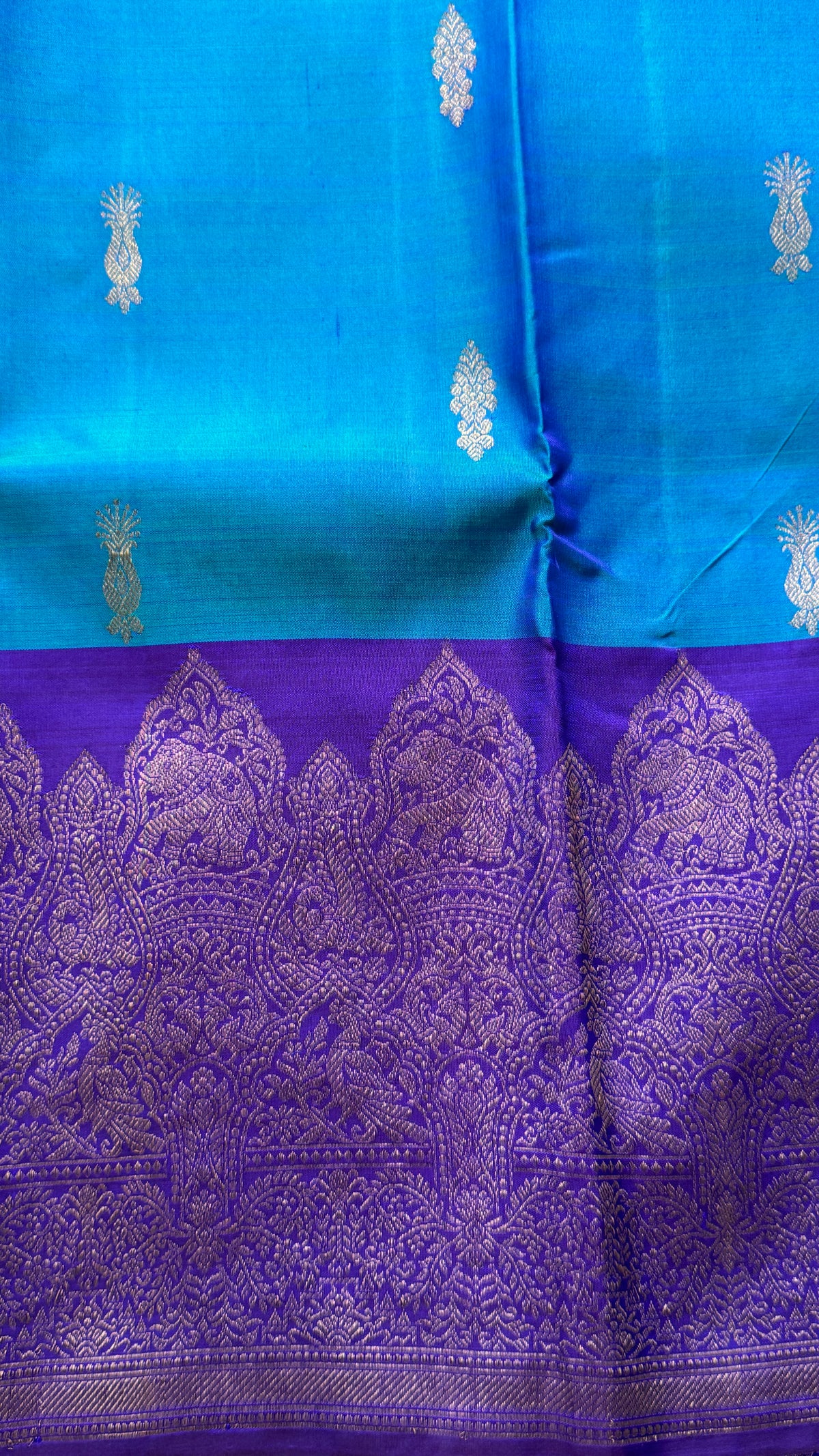 Pure Kanchipuram Silk Saree in Blue and Purple |Silk Mark Ceritified