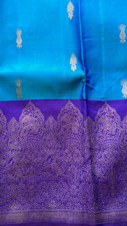 Pure Kanchipuram Silk Saree in Blue and Purple |Silk Mark Ceritified