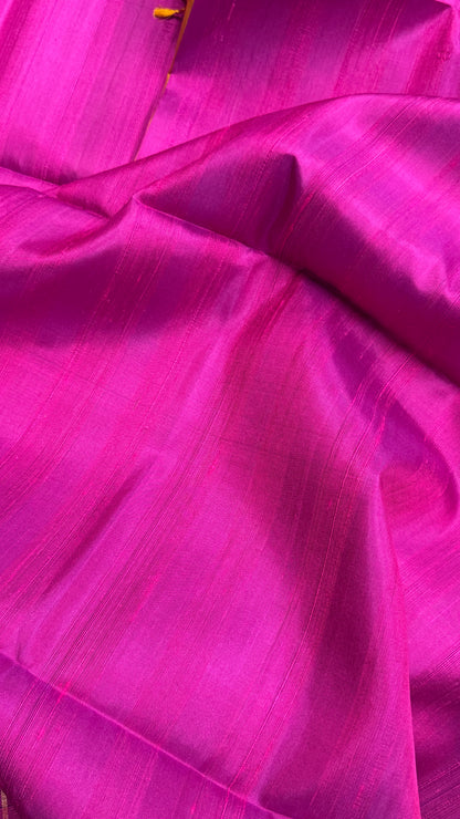 Pure Handloom Soft Silk saree - Magenta Pink & Mustard|Silk Mark Certified