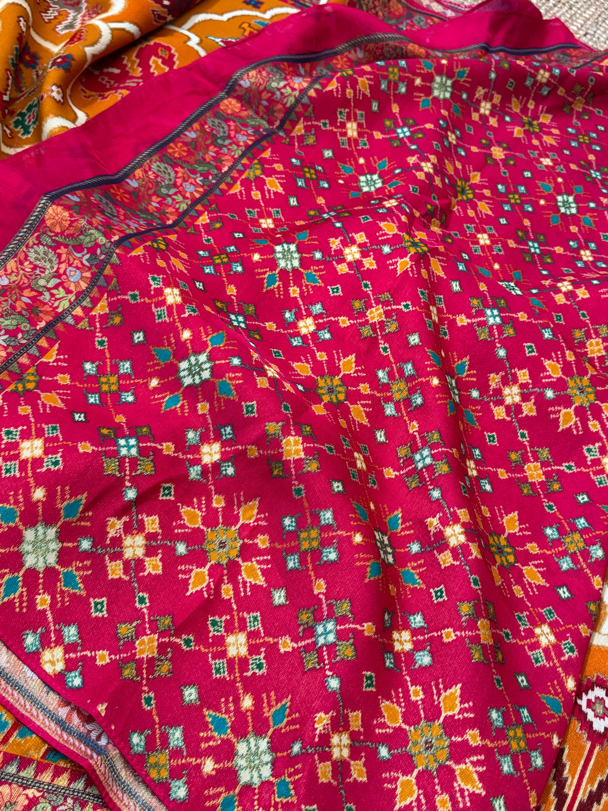 A Kashmiri Pashmina Banarasi Handwoven Sarees with Patola prints - Mustard