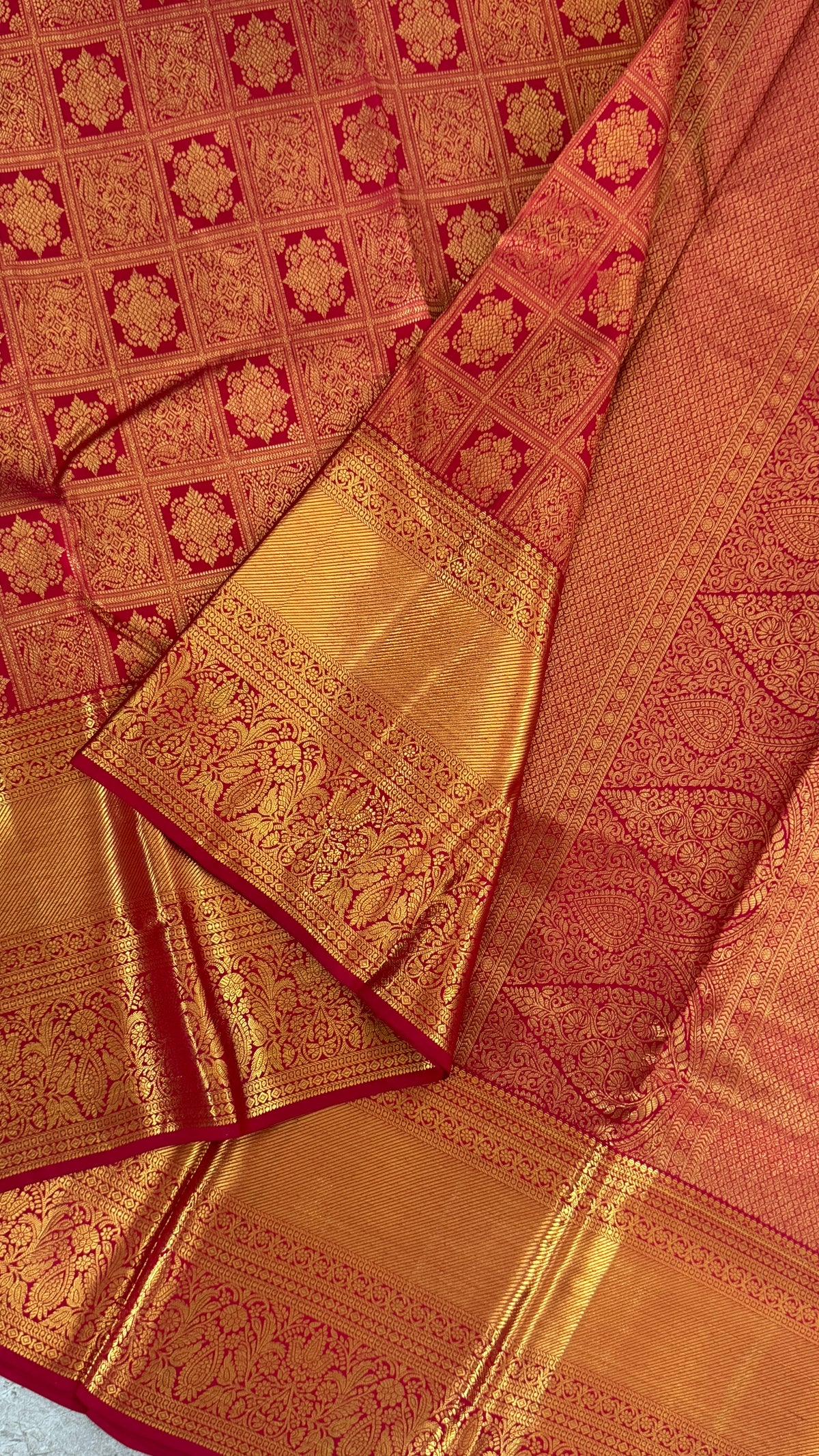 Bridal Red Pure Kanchivaram Silk Saree with Rich Gold Zari Border|Silk Mark Certified