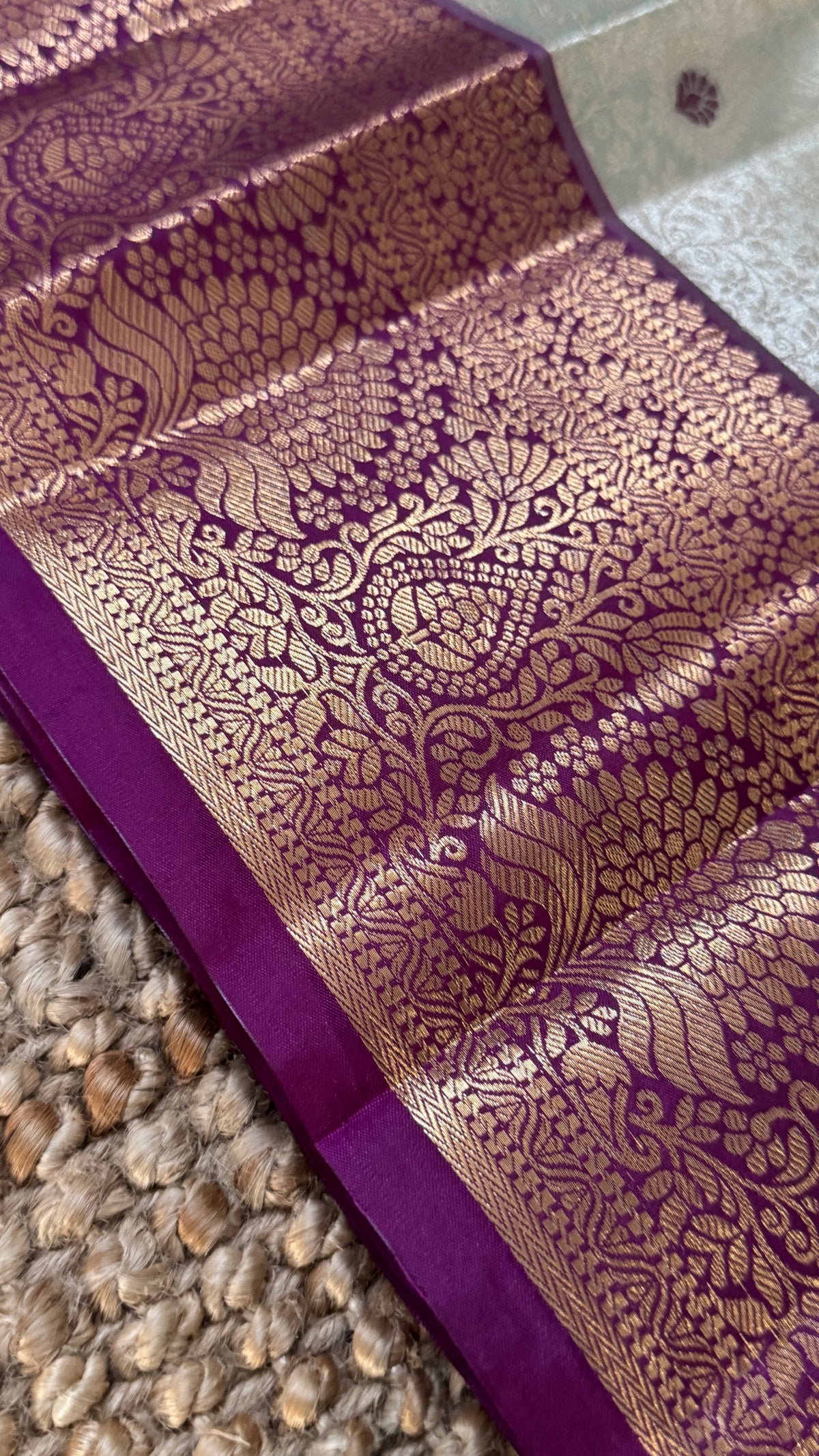 Semi Silk Mini Kanchivaram Tissue Saree – Light Mint Green & Magenta
