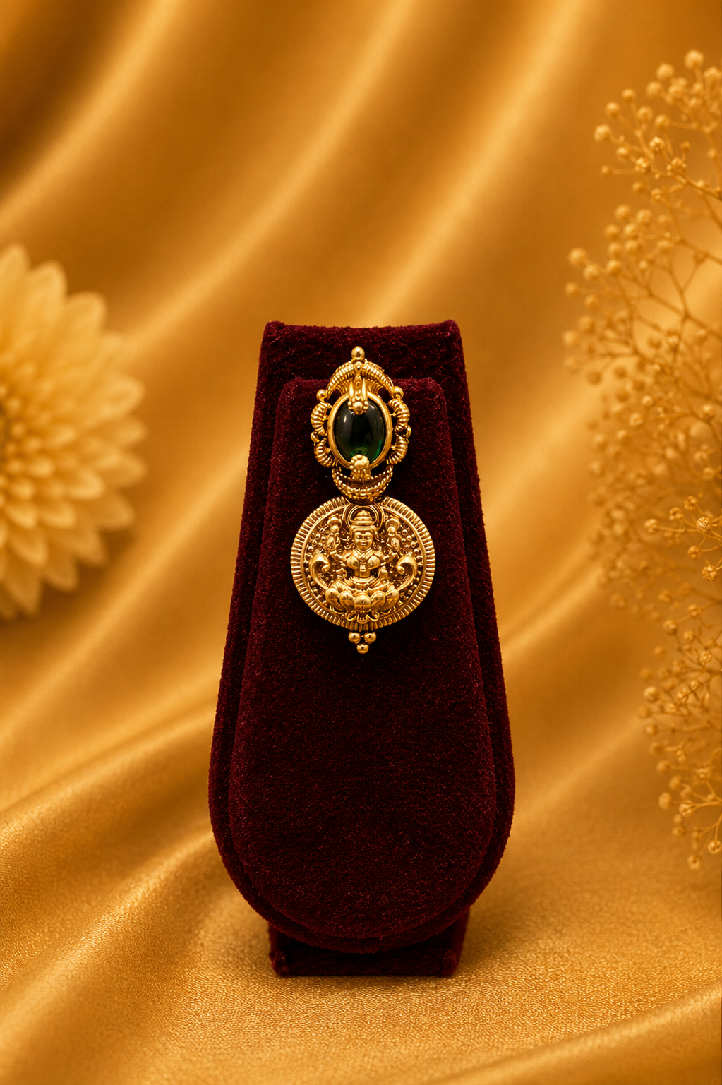 Antique Gold-Plated Lakshmi Coin Mala Choker Necklace Set with Emerald Accents