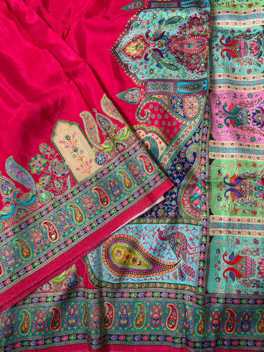 Kashmiri Pashmina Kani Silk Saree – Pink