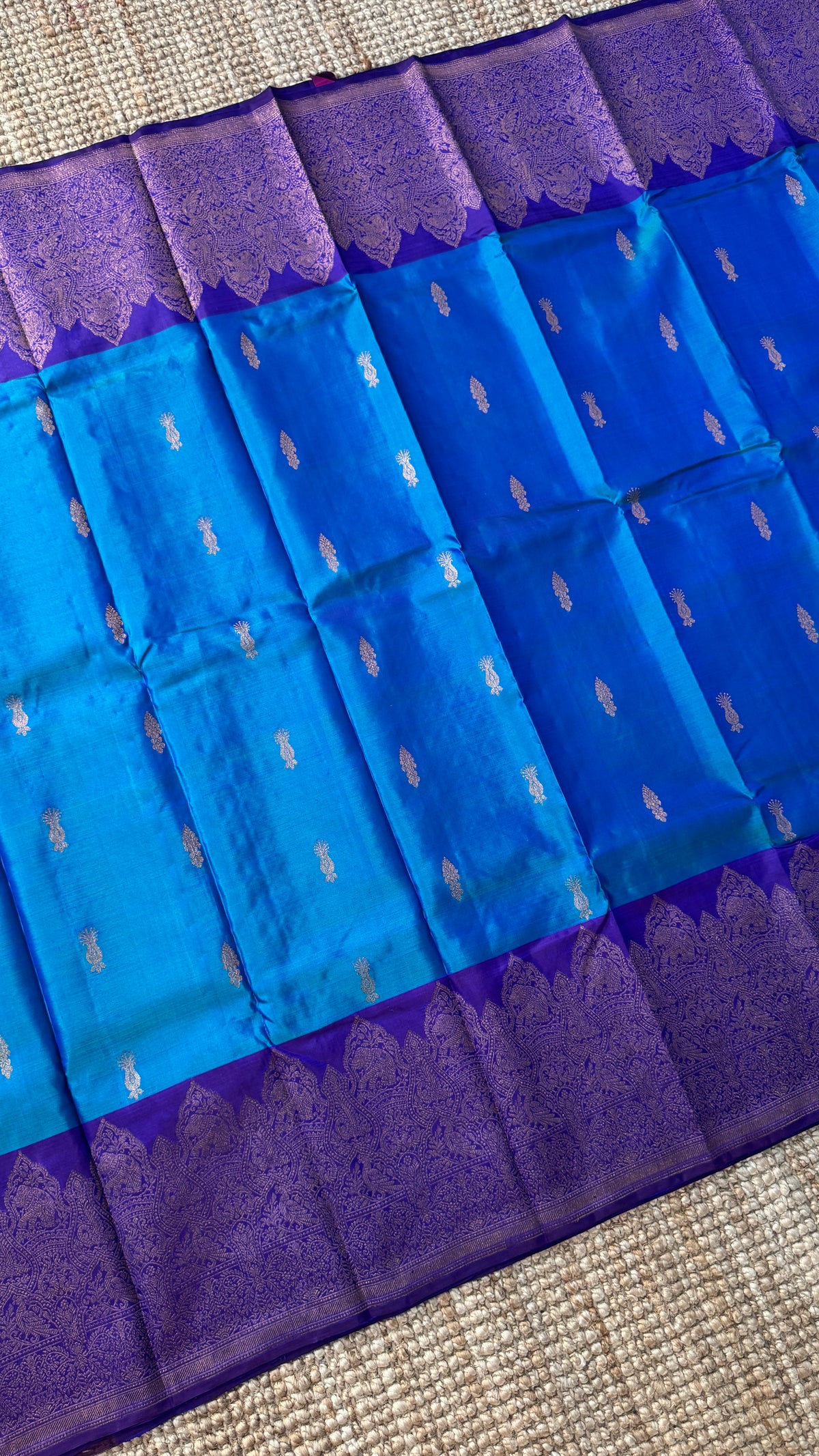 Pure Kanchipuram Silk Saree in Blue and Purple |Silk Mark Ceritified