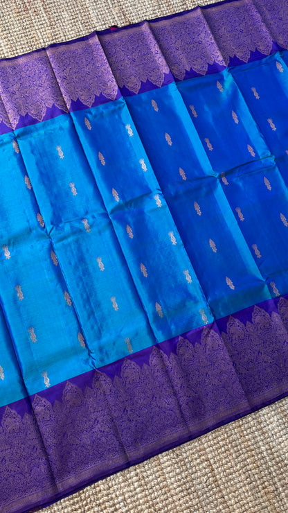 Pure Kanchipuram Silk Saree in Blue and Purple |Silk Mark Ceritified