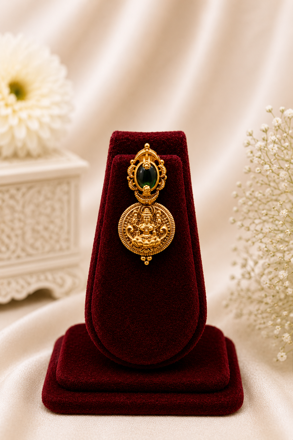 Antique Gold-Plated Lakshmi Coin Mala Choker Necklace Set with Emerald Accents