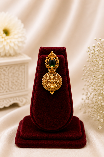 Antique Gold-Plated Lakshmi Coin Mala Choker Necklace Set with Emerald Accents