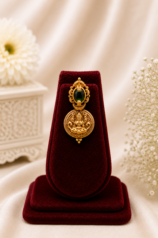 Antique Gold-Plated Lakshmi Coin Mala Choker Necklace Set with Emerald Accents
