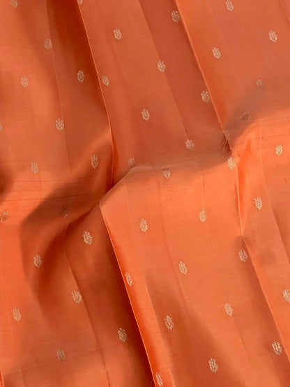 Dark Peach Pure Kanchipuram Silk Saree with Silver Zari Motifs Silk Mark Certified